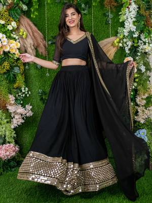 dazzle black zari embroidered georgette festival lehenga set choli with dupatta 2