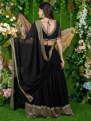 dazzle black zari embroidered georgette festival lehenga set choli with dupatta 3