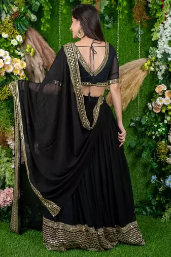 dazzle black zari embroidered georgette festival lehenga set choli with dupatta