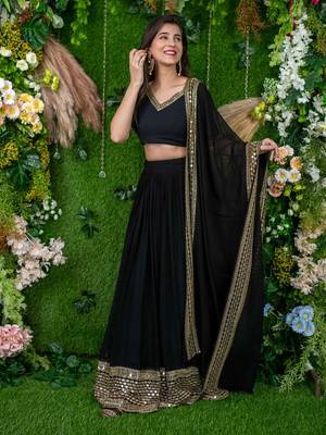 dazzle black zari embroidered georgette festival lehenga set choli with dupatta 4