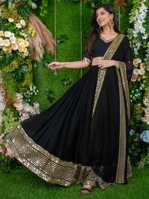 dazzle black zari embroidered georgette festival lehenga set choli with dupatta 1