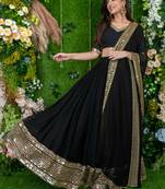 dazzle black zari embroidered georgette festival lehenga set choli with dupatta