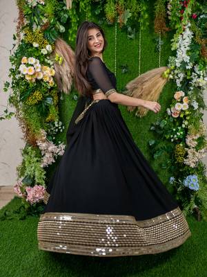 dazzle black zari embroidered georgette festival lehenga set choli with dupatta 5