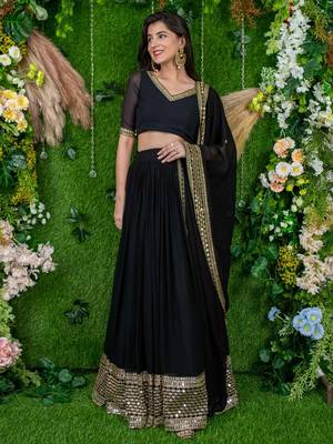 dazzle black zari embroidered georgette festival lehenga set choli with dupatta 7