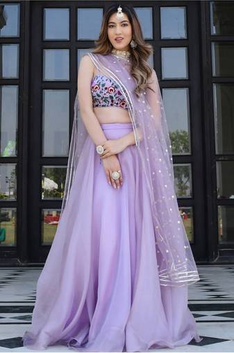 Fabulous Lavender Organza Lehenga With Embroidered Choli