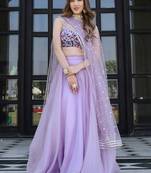 Fabulous Lavender Organza Lehenga With Embroidered Choli