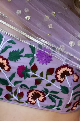  lavender organza lehenga with embroidered choli