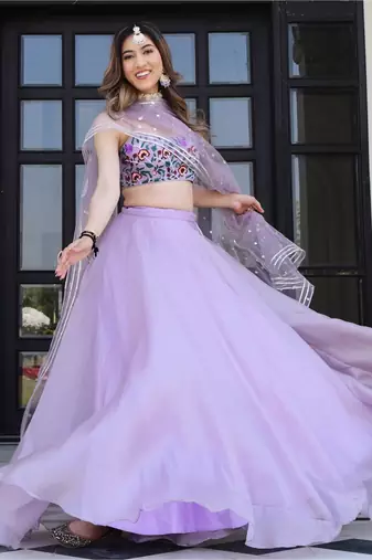  lavender organza lehenga with embroidered choli
