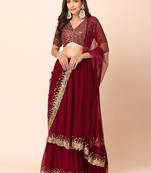 Wonderful Maroon Sequins Georgette Party Wear Lehenga Choli