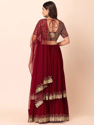 Wonderful Maroon Sequins Georgette Party Wear Lehenga Choli 3