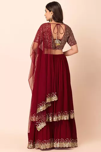 Wonderful Maroon Sequins Georgette Party Wear Lehenga Choli