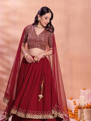 Wonderful Maroon Sequins Georgette Party Wear Lehenga Choli 5
