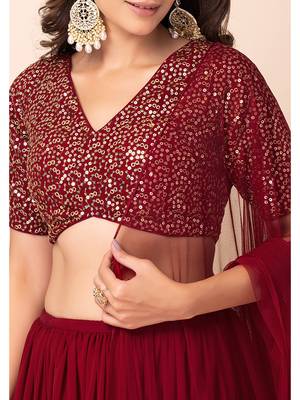 Wonderful Maroon Sequins Georgette Party Wear Lehenga Choli 6