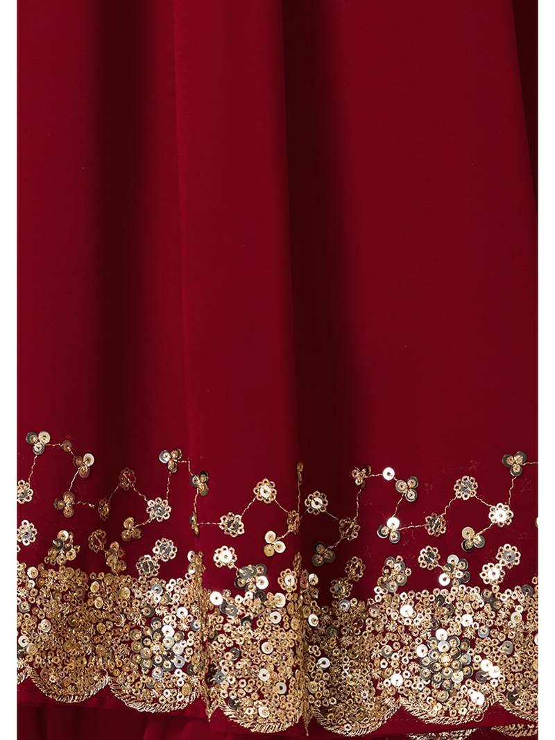Wonderful Maroon Sequins Georgette Party Wear Lehenga Choli