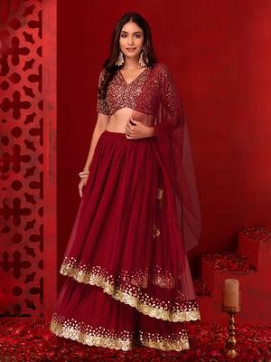 Wonderful Maroon Sequins Georgette Party Wear Lehenga Choli 8