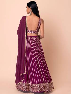 marvelous wine sequins georgette lehenga set choli with dupatta 4