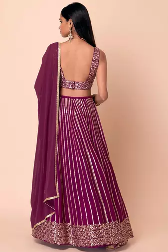 marvelous wine sequins georgette lehenga set choli with dupatta