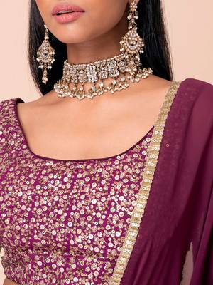 marvelous wine sequins georgette lehenga set choli with dupatta 5