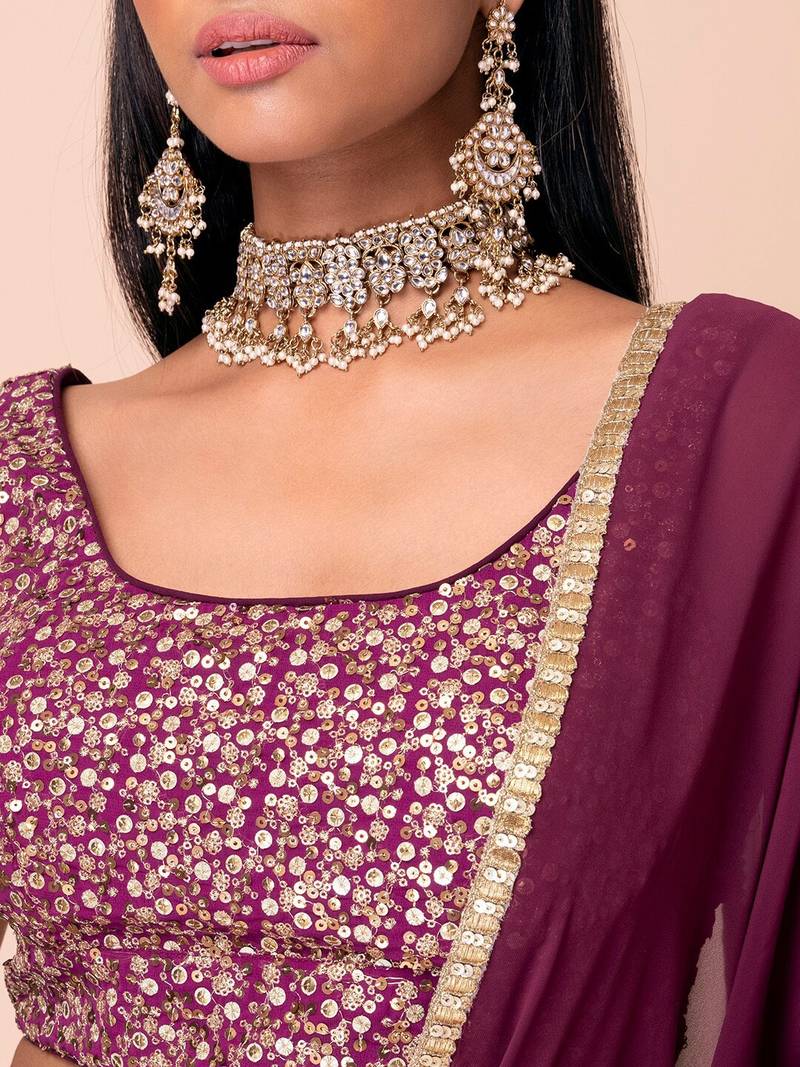 Marvelous Wine Sequins Georgette Reception Wear Lehenga Choli