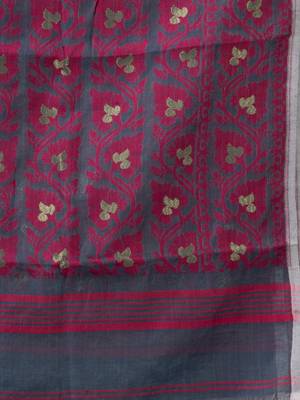 Silk Cotton Buti Work Jamdani Saree Without Blouse 4