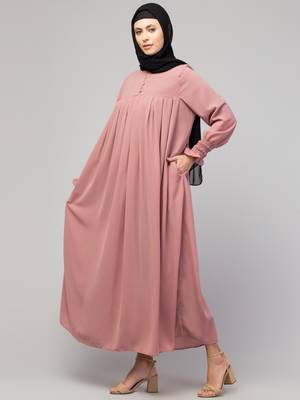 Nazneen Pleats at chest Smoking Sleeve Casual Abaya / Naqab/ Burqa 3