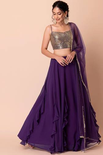 Purple Georgette Sequin Embroidered Blouse Lehenga Choli