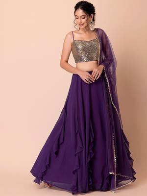Purple Georgette Sequin Embroidered Blouse Lehenga Choli 1