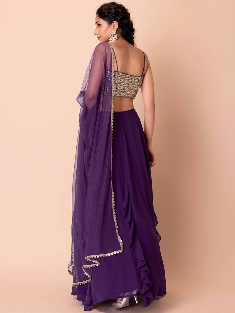 Purple Georgette Sequin Embroidered Blouse Lehenga Choli