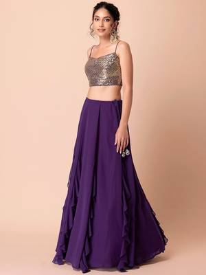 Purple Georgette Sequin Embroidered Blouse Lehenga Choli 3