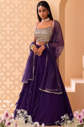 Purple Georgette Sequin Embroidered Blouse Lehenga Choli