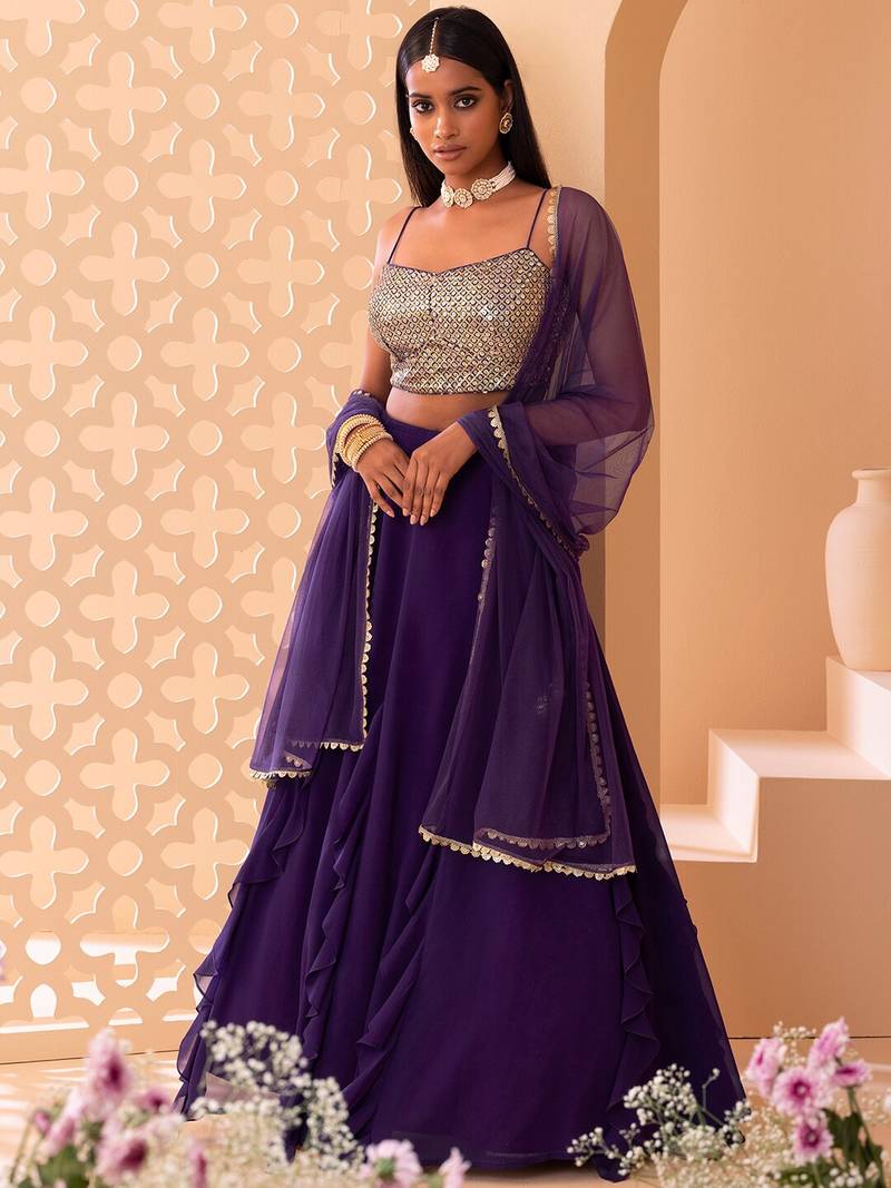 Purple Georgette Sequin Embroidered Blouse Lehenga Choli
