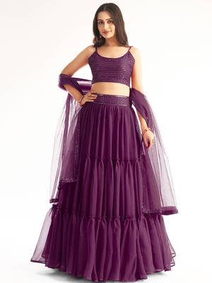 Lovely Purple Georgette Engagement Wear Lehenga With Sequins Choli 1