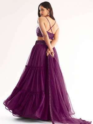 Lovely Purple Georgette Engagement Wear Lehenga With Sequins Choli 2