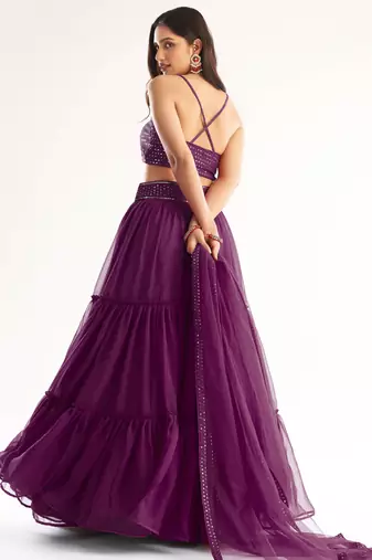 Lovely Purple Georgette Engagement Wear Lehenga With Sequins Choli