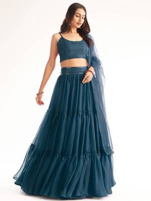  blue georgette lehenga with sequins choli 1