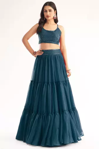  blue georgette lehenga with sequins choli