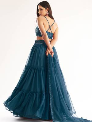  blue georgette lehenga with sequins choli 3