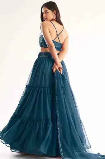  blue georgette lehenga with sequins choli