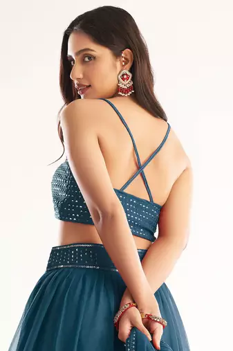  blue georgette lehenga with sequins choli