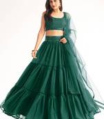 Lovely Green Georgette Engagement Wear Lehenga With Sequins Choli