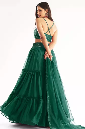  green georgette lehenga with sequins choli