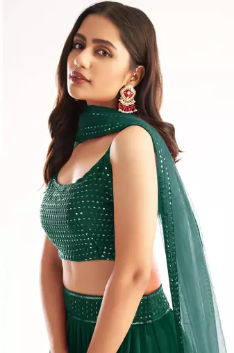  green georgette lehenga with sequins choli