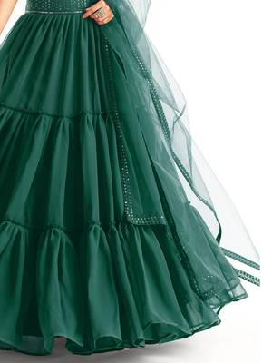  green georgette lehenga with sequins choli 5