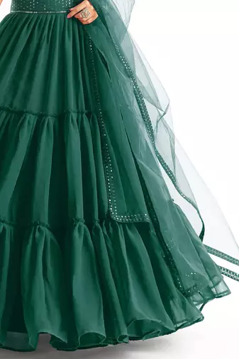  green georgette lehenga with sequins choli