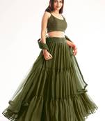 Lovely Mehndi Georgette Engagement Wear Lehenga With Sequins Choli
