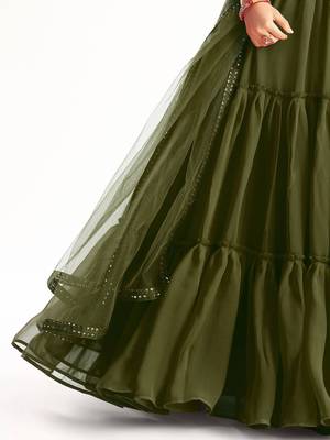 Lovely Mehndi Georgette Engagement Wear Lehenga With Sequins Choli 6