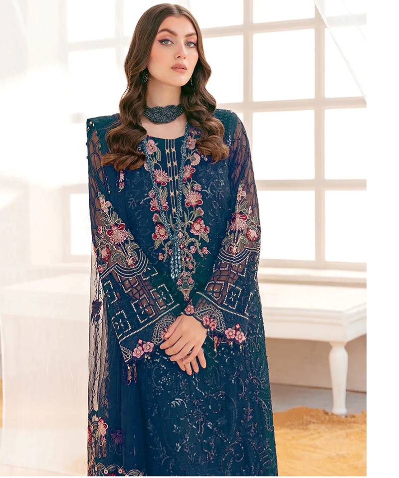 Blue Pakistani suite with heavy embroidery work