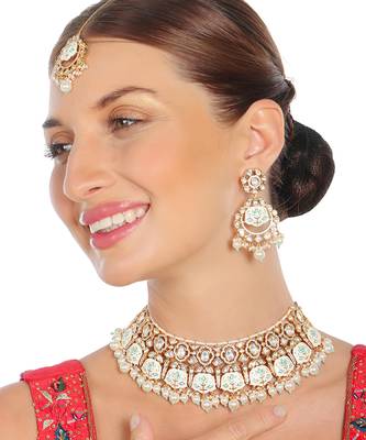 Mint and white meenakari kundan choker set 1