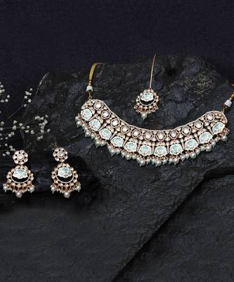 Mint and white meenakari kundan choker set 2