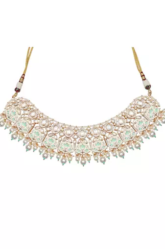 Mint and white meenakari kundan choker set